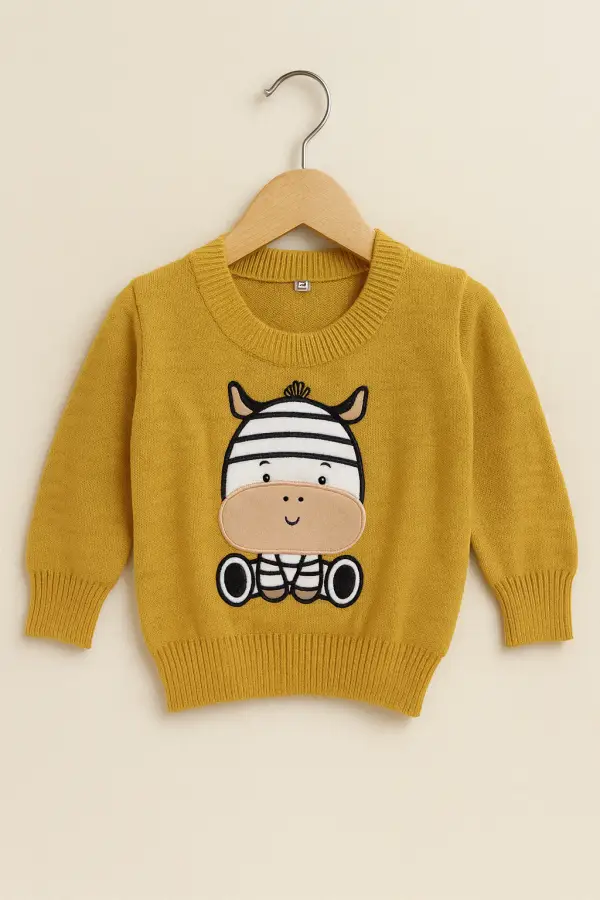 Suéter Mostaza para Bebé 1-2 Años con Bordado de Cebra