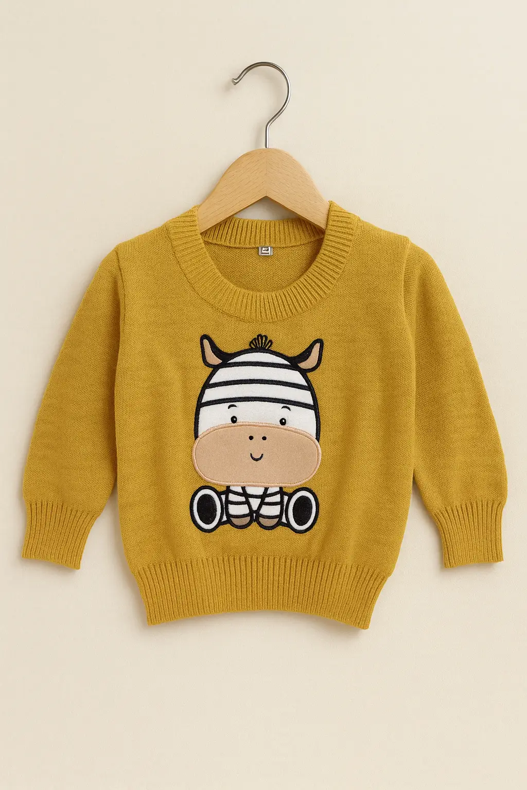 Suéter Mostaza para Bebé 1-2 Años con Bordado de Cebra