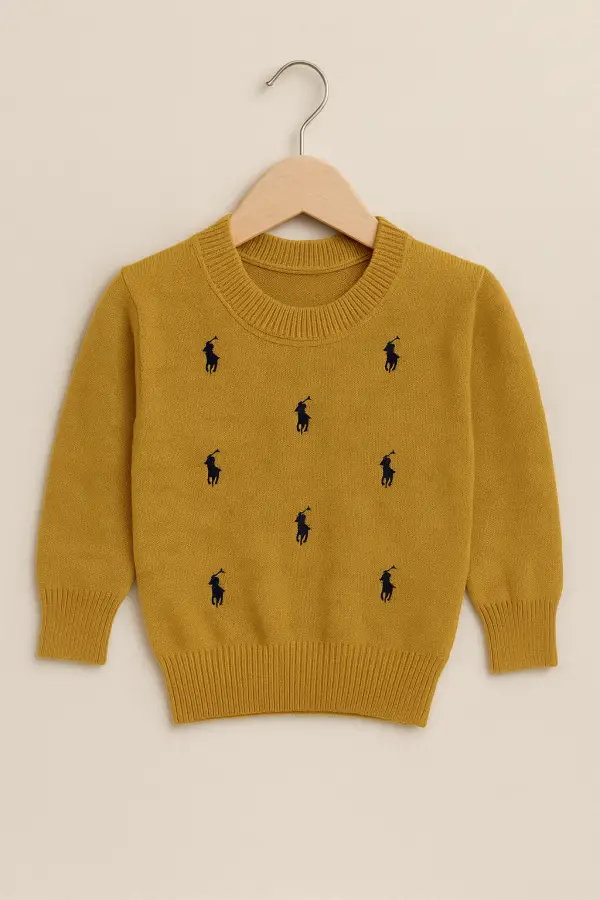 Suéter Mostaza para Niño 1-2 Años con Bordado de Caballos Polo