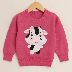 ChatGPT Image 14 sept 2025, 09_02_40 a.m. Suéter Fucsia para Bebé Niña 1-2 Años con Bordado de Vaquita y Flor