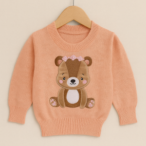 ChatGPT Image 14 sept 2025, 09_30_30 a.m. Suéter Durazno para Bebé Niña 1-2 Años con Bordado de Osito y Flores