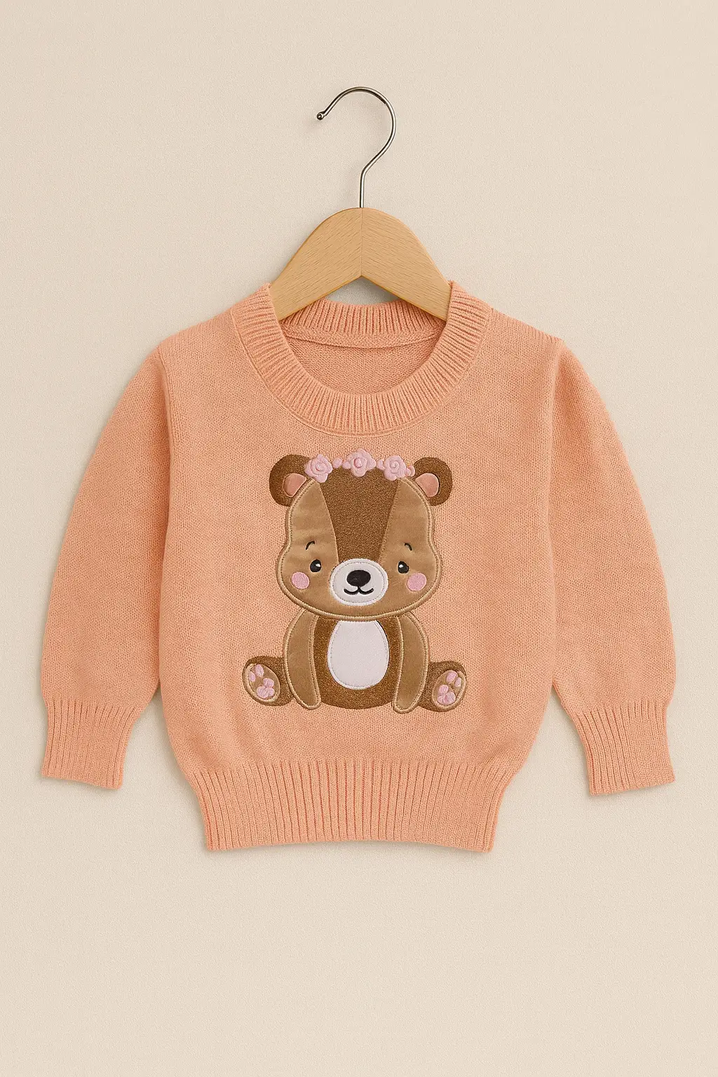 Suéter Durazno para Bebé Niña 1-2 Años con Bordado de Osito y Flores